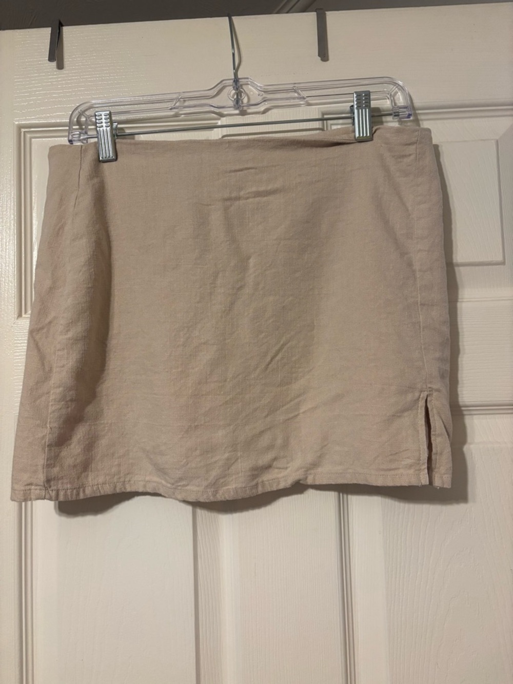 Lulus Linen Blend Large Mini Skirt Beige Neutral Coastal Chic Minimalist